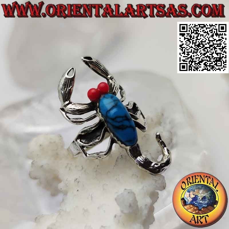 Bague en argent en forme de scorpion avec un dos turquoise