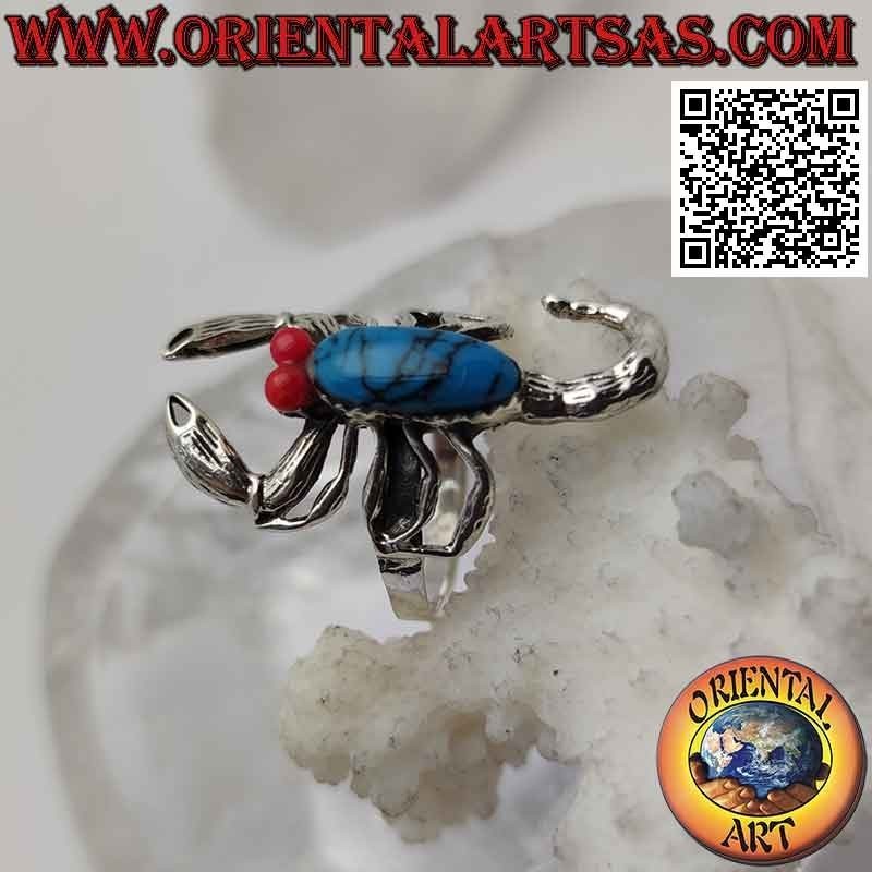 Bague en argent en forme de scorpion avec un dos turquoise