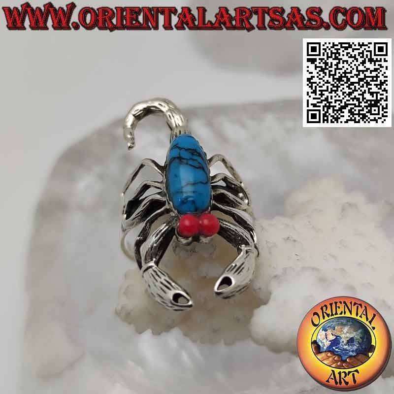 Anello in argento a forma di scorpione con dorso di turchese