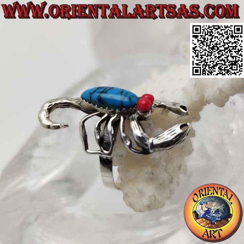 Bague en argent en forme de scorpion avec un dos turquoise