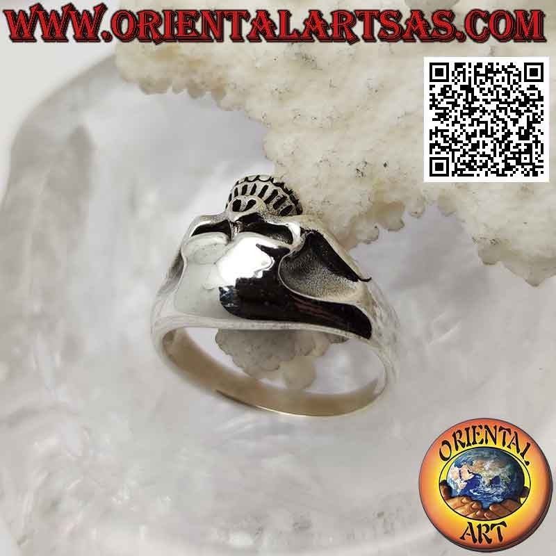 Bague en argent en forme de crâne lisse sans mâchoire et tempes creuses
