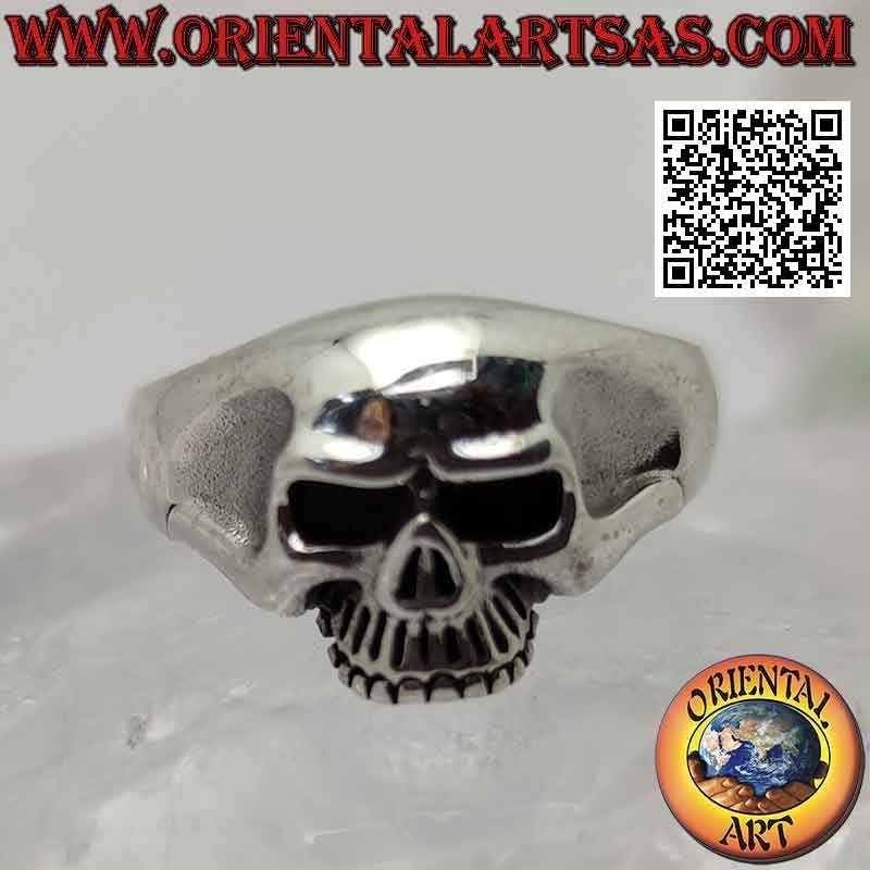 Bague en argent en forme de crâne lisse sans mâchoire et tempes creuses