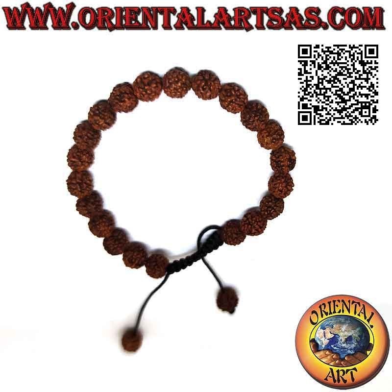 Bracciale mālā da polso 21 grani da 8 mm. in Semi di Rudra con sacchettino tibetano