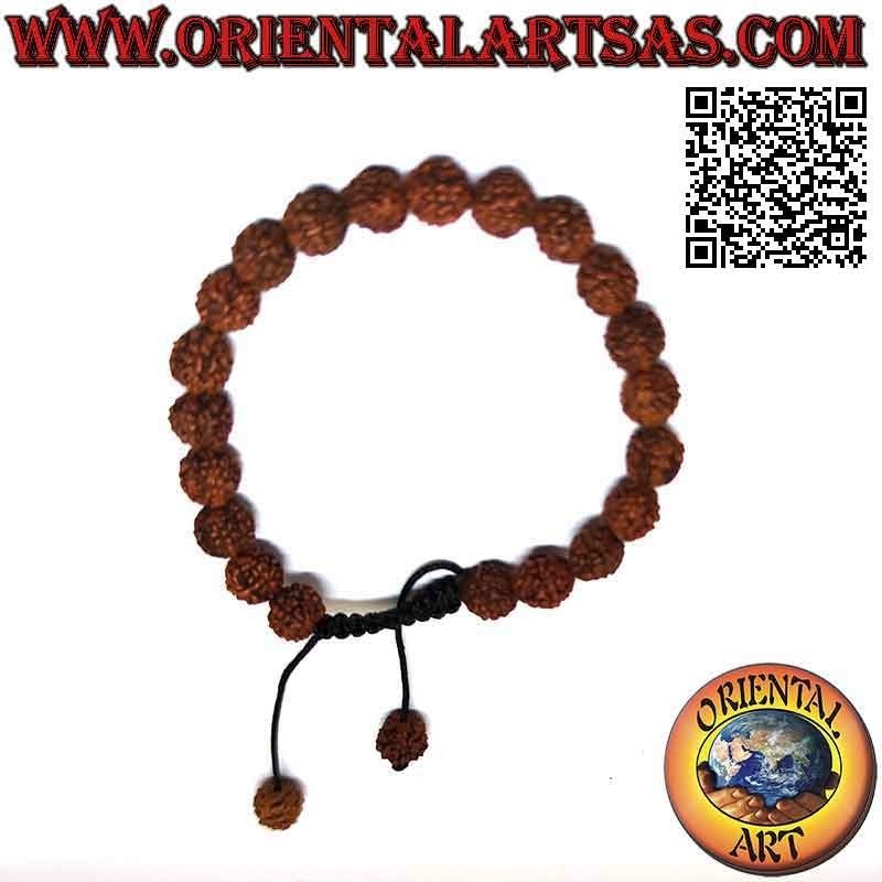 Bracelet de poignet Mālā 21 perles de 8 mm. en graines de Rudra avec sac tibétain