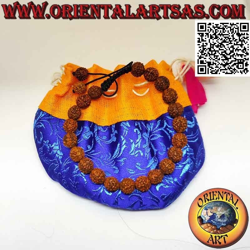 Bracciale mālā da polso 21 grani da 8 mm. in Semi di Rudra con sacchettino tibetano