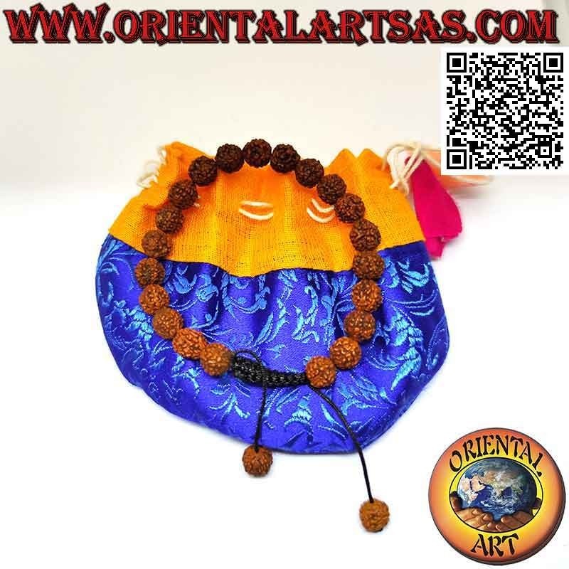 Pulsera de muñeca Mālā 21 cuentas de 8 mm. en semillas de Rudra con bolsa tibetana
