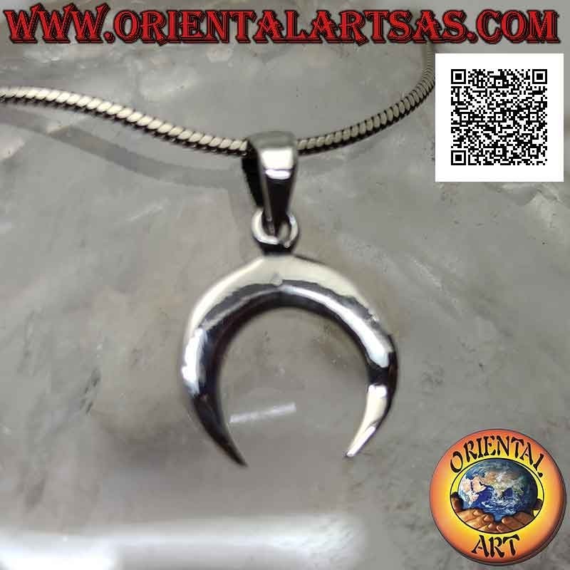 Pendentif en argent, croissant wicca avec pointe vers le bas (lisse et plat)