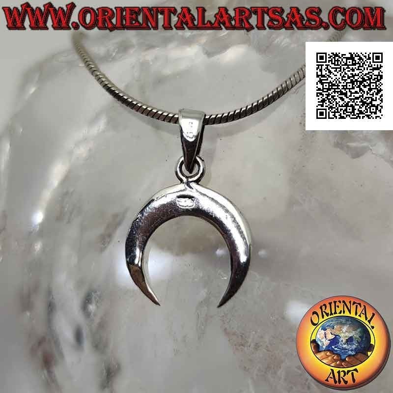 Ciondolo in argento, mezzaluna wicca con punte verso il giù (liscia e piatta)