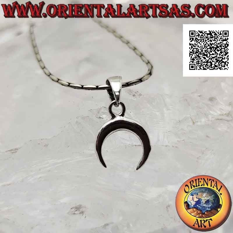 Colgante de plata, media luna wicca con puntas hacia abajo (lisas y redondeadas)