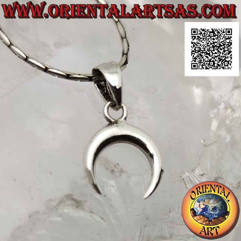 Ciondolo in argento, mezzaluna wicca con punte verso il giù (liscia e bombata) 10 mm