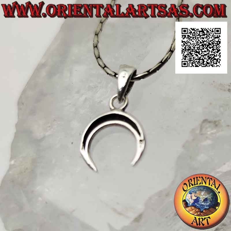 Pendentif en argent, croissant wicca avec pointes descendantes (lisse et arrondie)