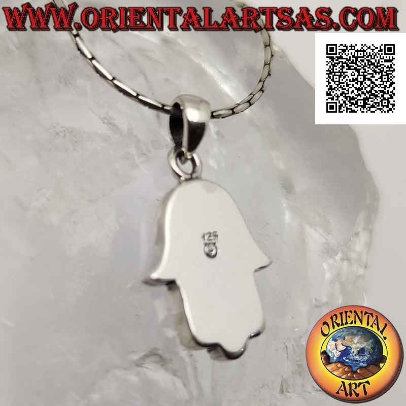 Pendentif en argent, main de Fatima Hamsa avec étoile de David en bas-relief sur la paume