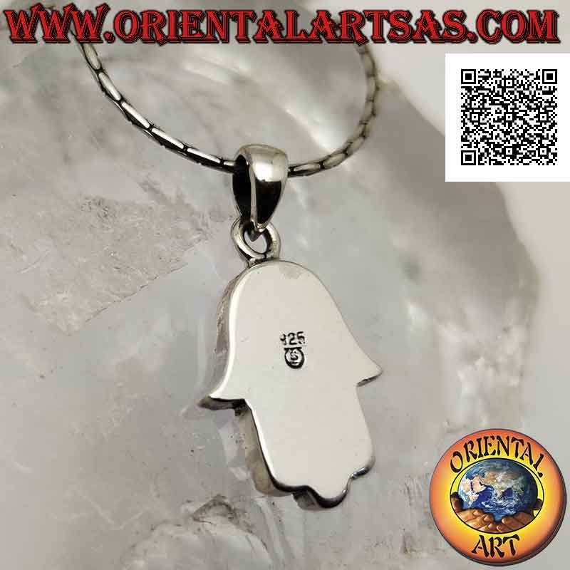 Silberanhänger, Hand von Fatima Hamsa mit Basrelief Davidstern auf der Handfläche