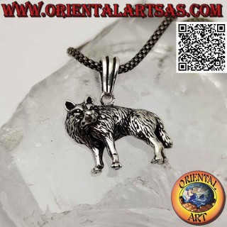 Colgante de plata, lobo al costado con cabeza girada en relieve