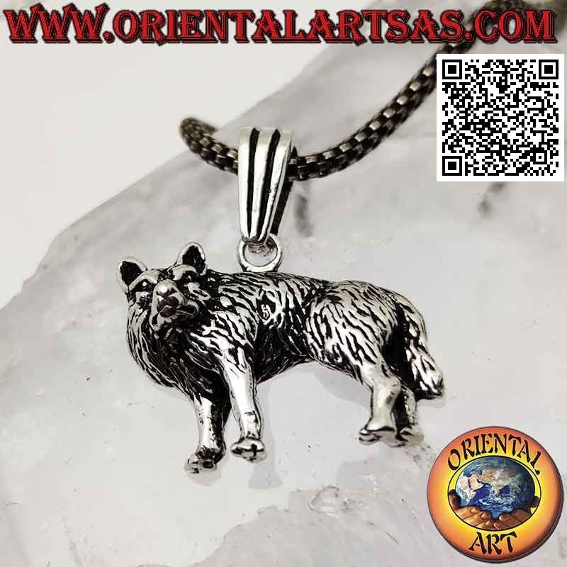 Pendentif en argent, loup sur le côté avec tête tournée en relief