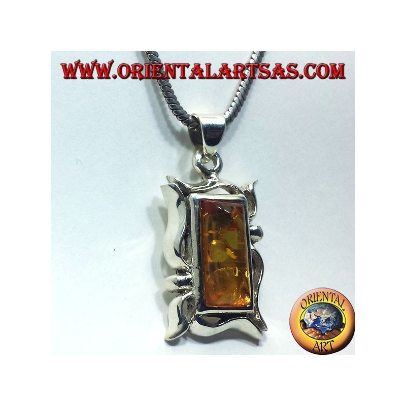 Pendentif argent avec rectangulaire Ambre