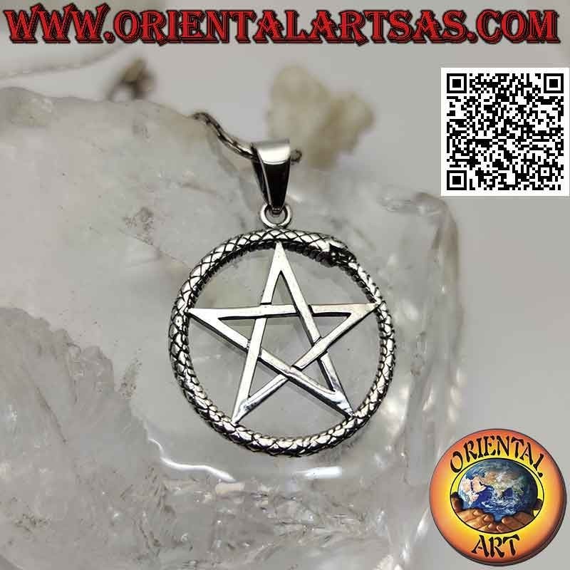 Silberanhänger, Ouroboros mit Pentagramm (nach oben zeigend)