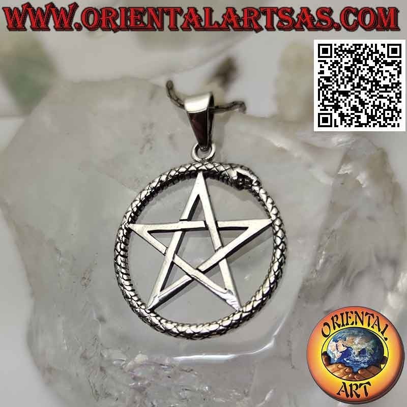 Silberanhänger, Ouroboros mit Pentagramm (nach oben zeigend)