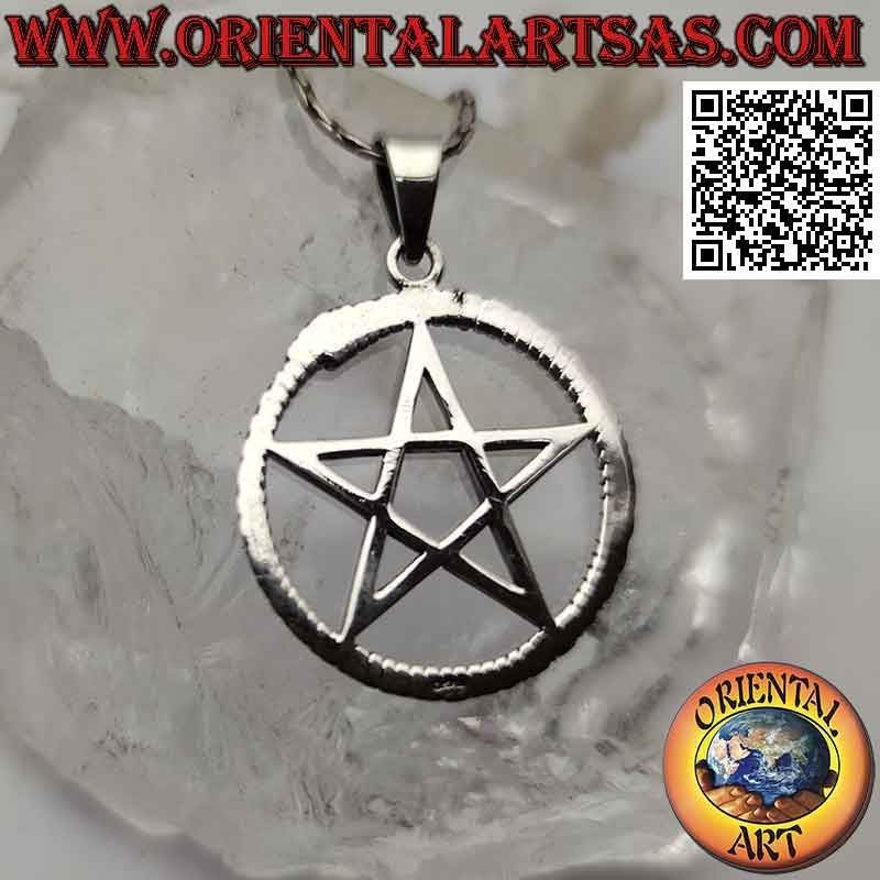 Ciondolo in argento, Ouroboros con pentacolo (punta verso l'alto)