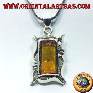 Silver Pendant with Amber rectangular