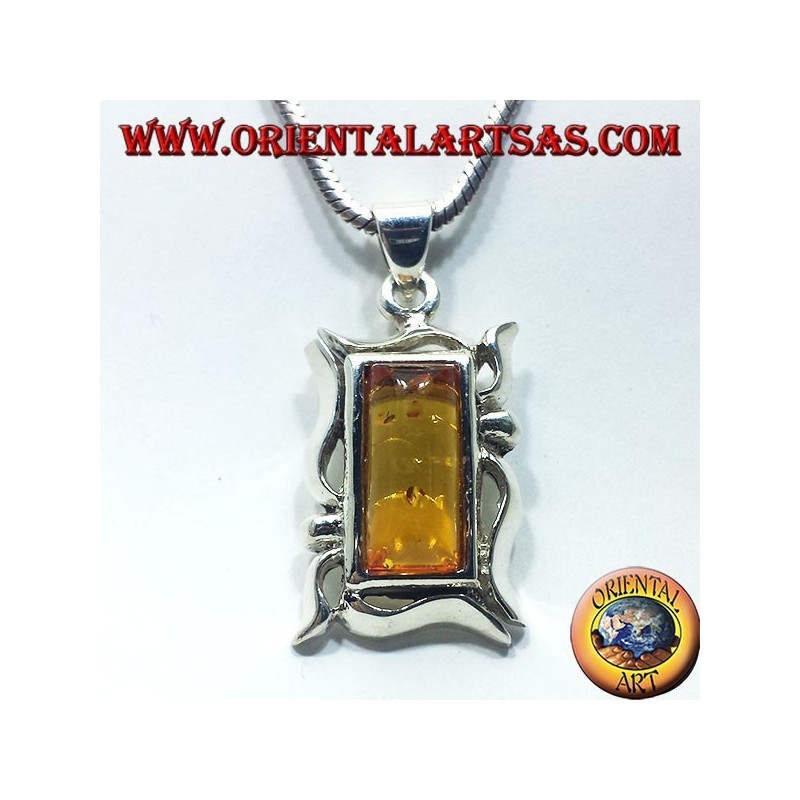 Pendentif argent avec rectangulaire Ambre