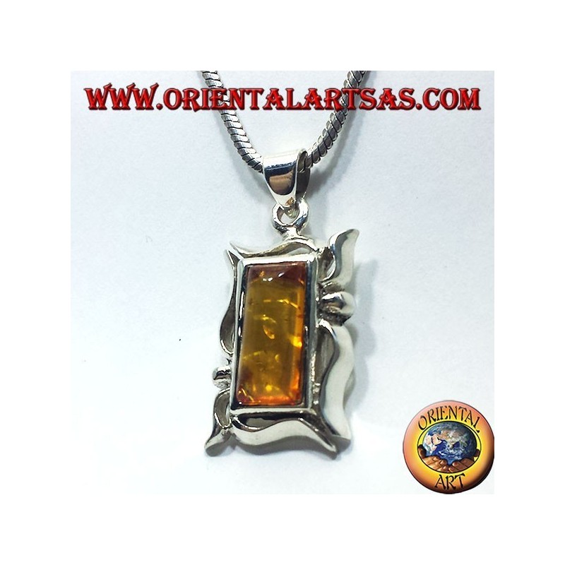 Pendentif argent avec rectangulaire Ambre