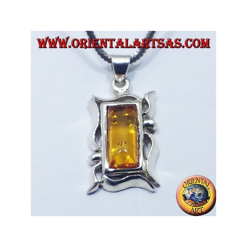 Pendentif argent avec rectangulaire Ambre