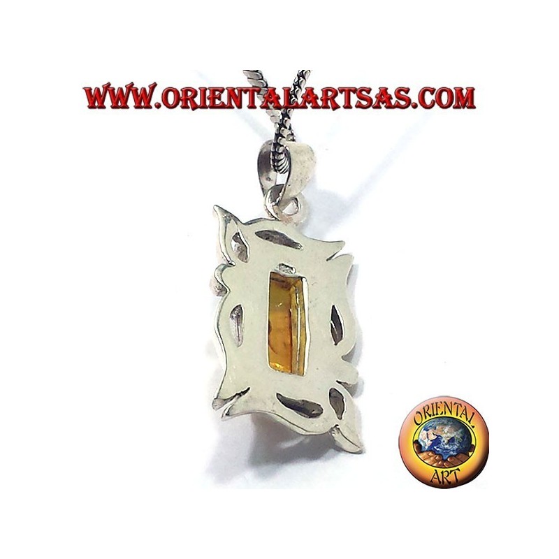 Pendentif argent avec rectangulaire Ambre