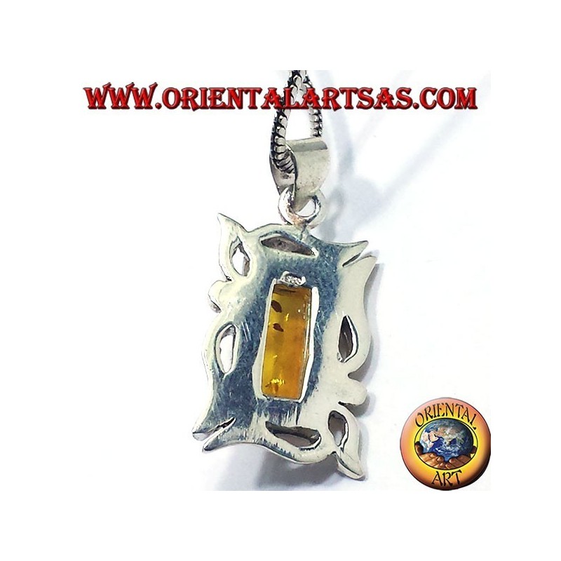 Pendentif argent avec rectangulaire Ambre