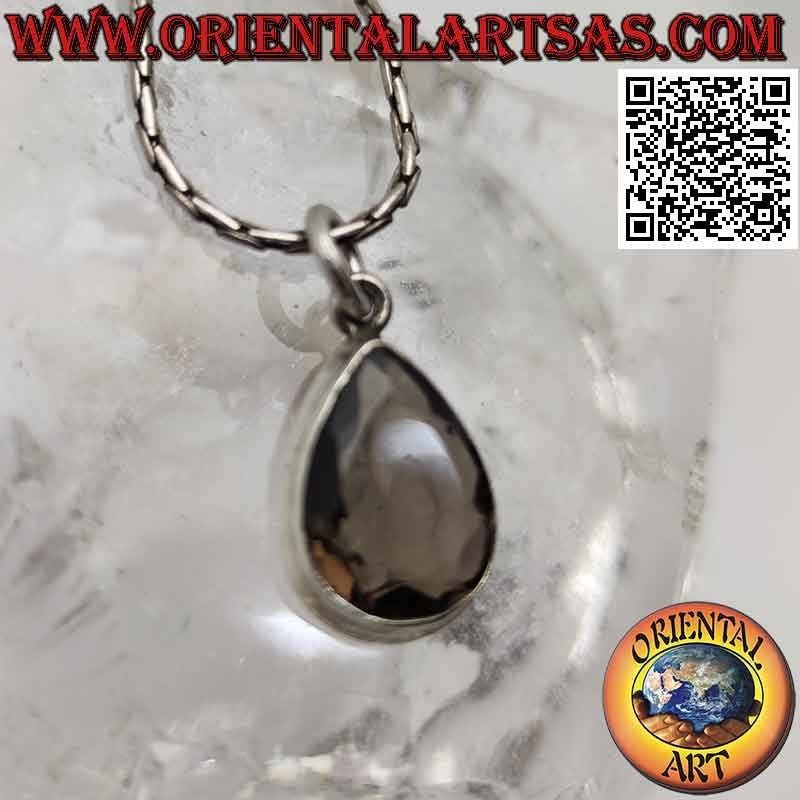Silver pendant with faceted teardrop smoky quartz on smooth setting