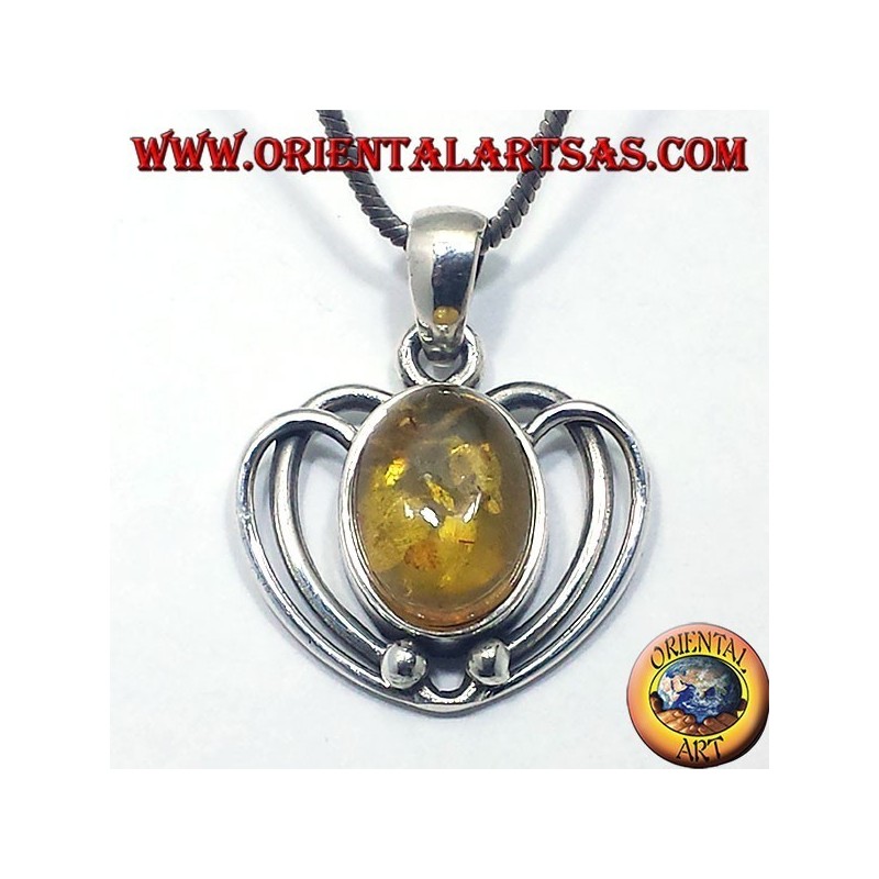 Ciondolo in argento cuore con Ambra ovale