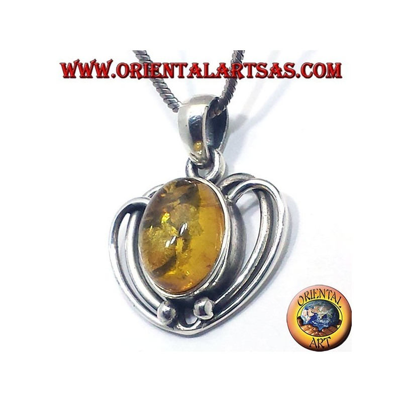 Colgante de plata del corazón con Amber Oval