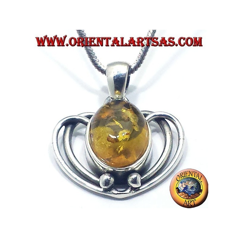 Colgante de plata del corazón con Amber Oval