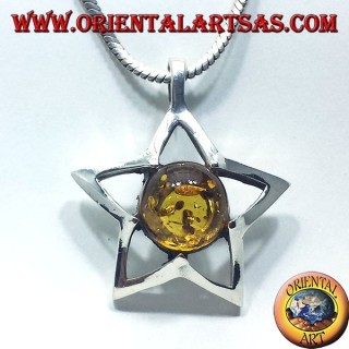 silver star pendant with Amber round