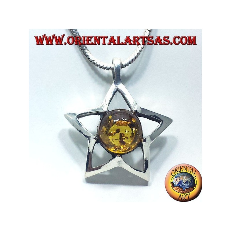 silver star pendant with Amber round