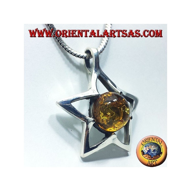 Ciondolo in argento stella con Ambra tonda