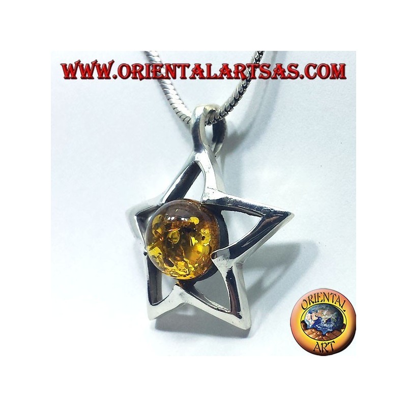 silver star pendant with Amber round
