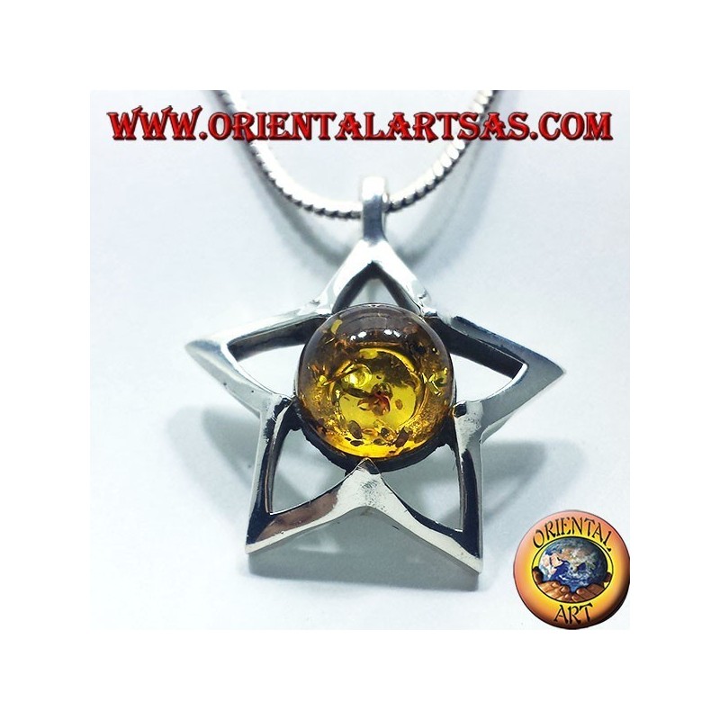 silver star pendant with Amber round