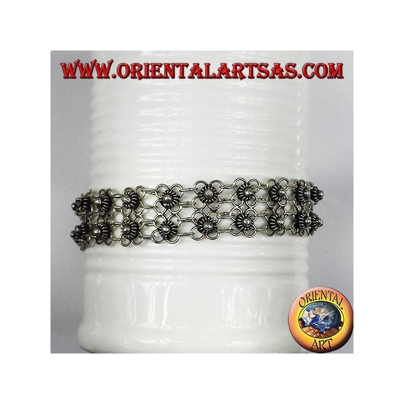 Bracciale in argento a due file di fiorellini 