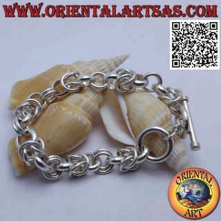 Pulsera de cadena de plata 925 ‰ con anillas redondas de 22 cm (simple, doble y cuádruple)