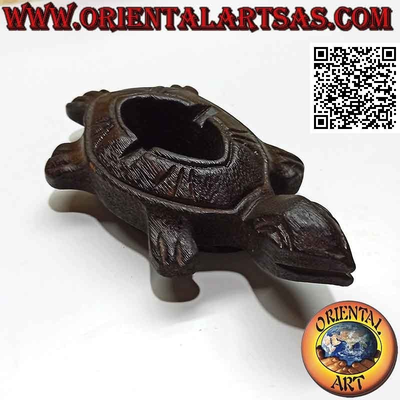 Cenicero de madera de teca con forma de tortuga (pequeño)