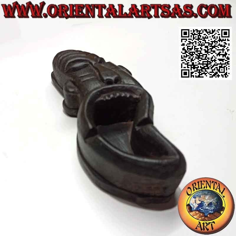 Cenicero tribal en forma de máscara en madera de teca (izquierda)