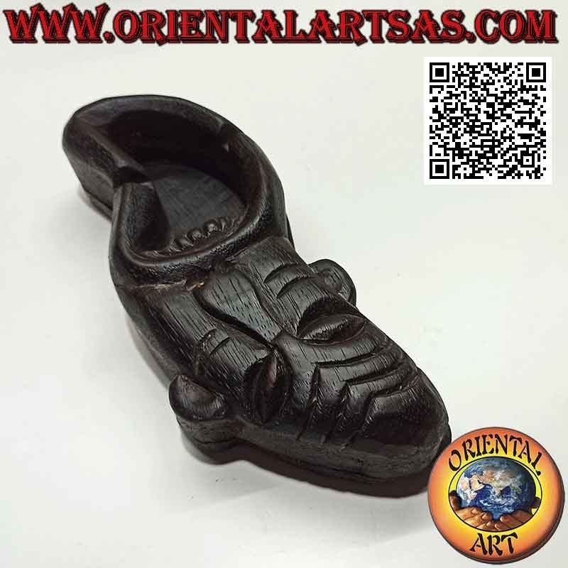Cenicero tribal en forma de máscara en madera de teca (izquierda)