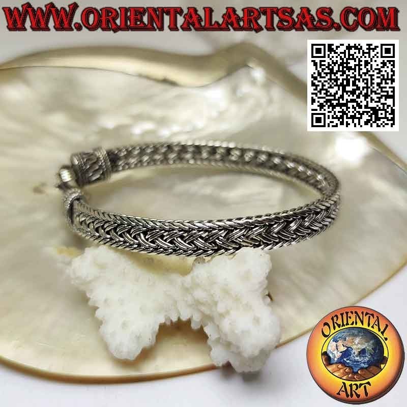 Bracelet en argent 925 ‰ double galon plat avec serpentine sur les crochets (21,5)