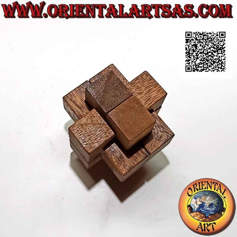 Juego de lógica (rompecabezas), "nudo del diablo" (también llamado cruz del diablo) en madera de suar
