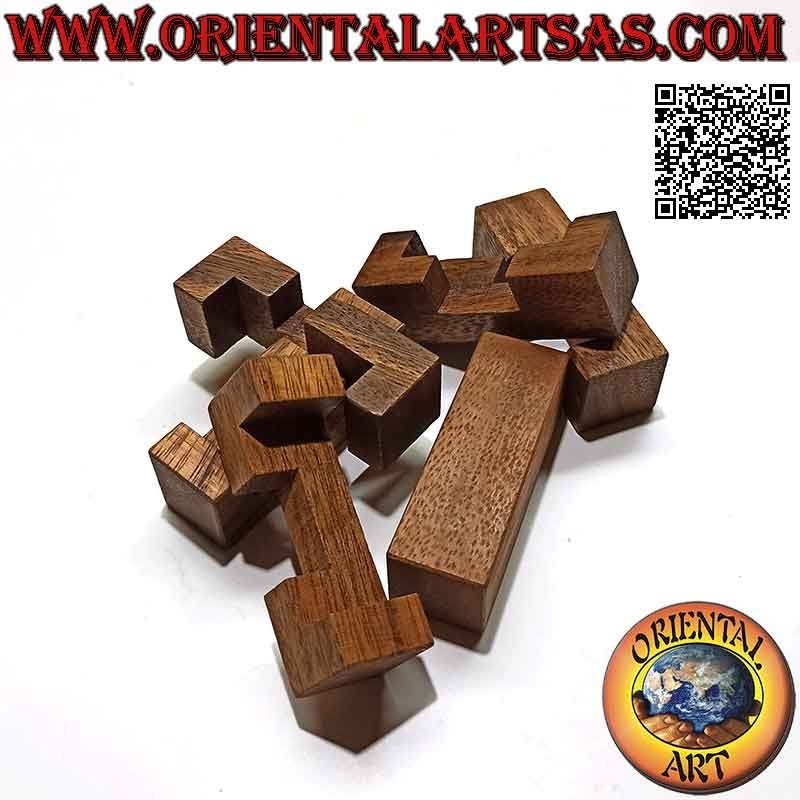 Juego de lógica (rompecabezas), "nudo del diablo" (también llamado cruz del diablo) en madera de suar