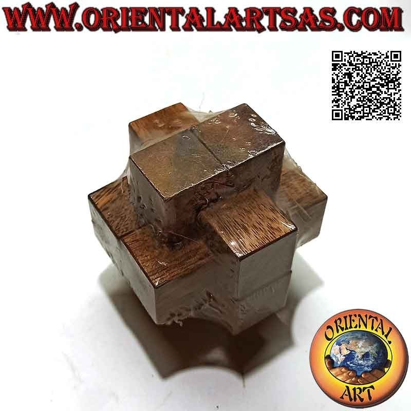 Gioco di logica (rompicapo), "nodo del diavolo" (detto anche croce del diavolo) in legno di suar