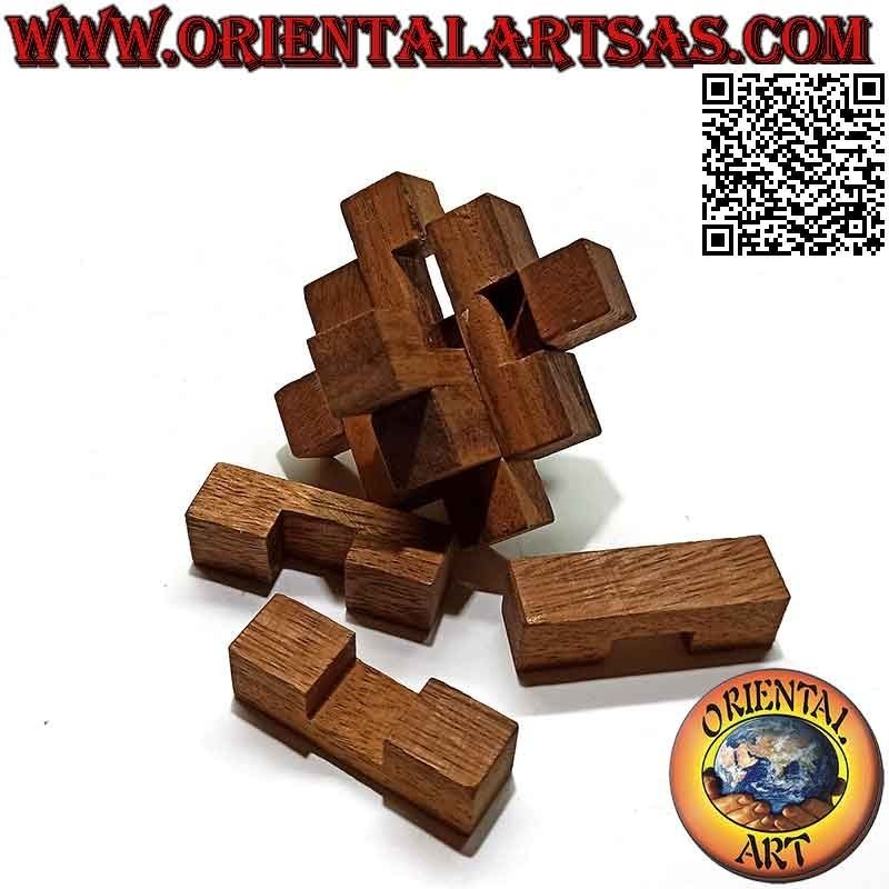 Gioco di logica (rompicapo), "la stella cadente" a 9 pz in legno di suar