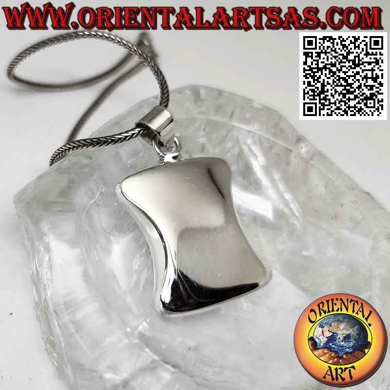 Pendant in silver, white mother-of-pearl in a rounded rectangle with hollow sides