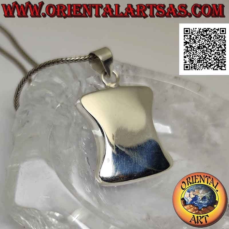 Pendant in silver, pink fluorescence mother-of-pearl in a rounded rectangle with hollow sides